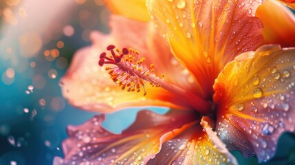 A close up of a flower with water droplets. Suitable for nature and beauty concepts