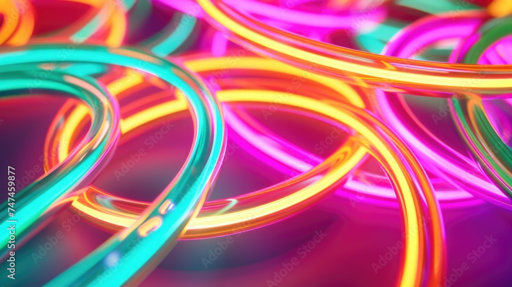 Poster A close up view of colorful neon lights. Perfect for adding a pop of color to your designs