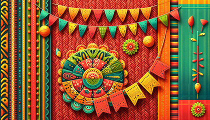 Colorful Wall Hanging Painting on a Wall, Cinco De Mayo, Mexican holiday, background