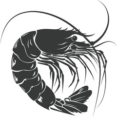 Silhouette shrimp animal black color only