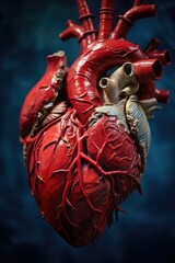 Detailed model of a human heart on a blue backdrop. Suitable for medical concepts