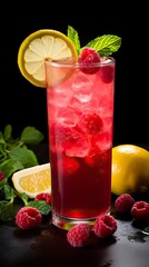 Lemon Raspberry Collins drinks on a Table with Beautiful Lighting