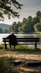 Man Sitting on Bench Near Lake
