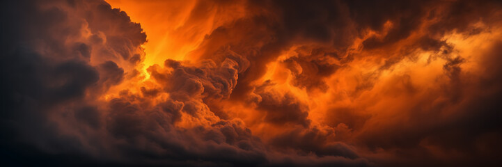 Fototapeta na wymiar Photograph capturing the dynamic movement of vibrant orange smoke against a backdrop of dark, stormy clouds.
