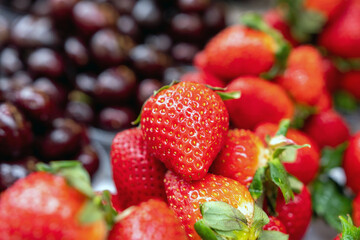 View of different sweet fruits on market.