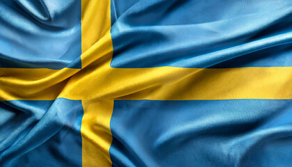 National Swedish silk fabric flag. Symbol of Sweden.