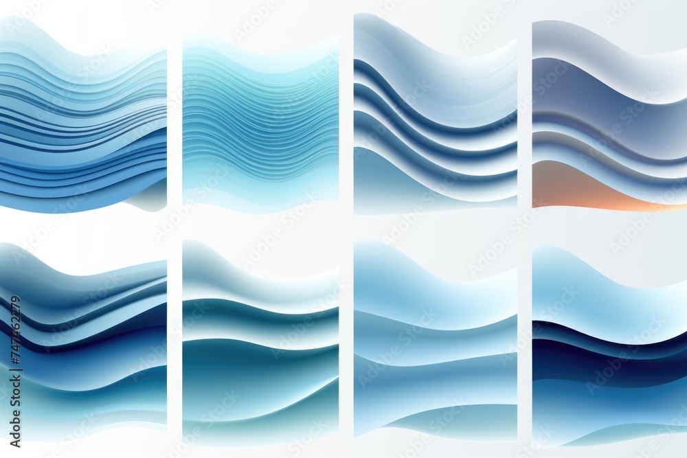 Poster A set of six abstract waves in various colors. Suitable for graphic design projects