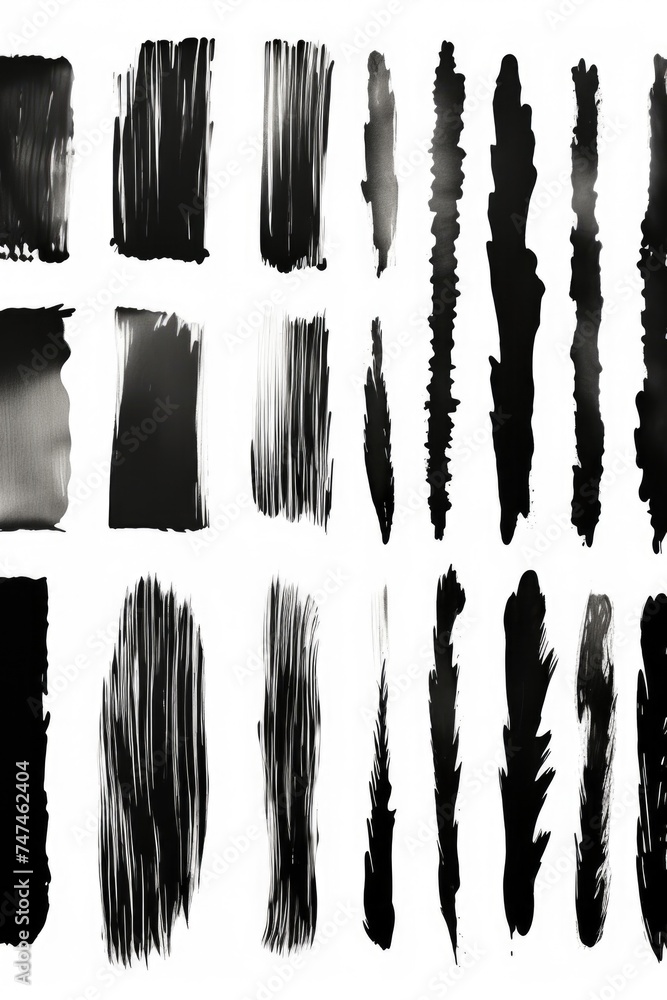 Poster abstract collection of black paint strokes on a white background. perfect for artistic projects
