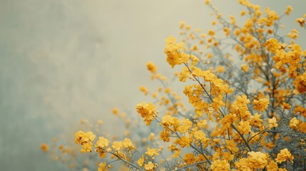Abstract, beautiful minimalistic background with yellow flowers