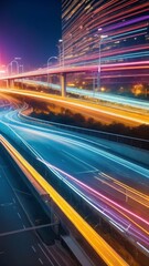 A Busy Highway Bustling With Traffic at Night