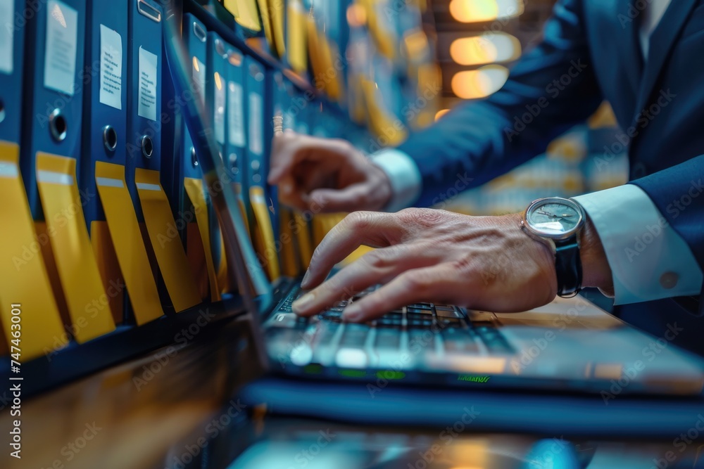 Poster close-up of a person typing on a laptop. suitable for technology concepts
