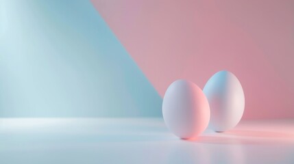 Easter beautiful minimalistic background in light pink and light blue colors,