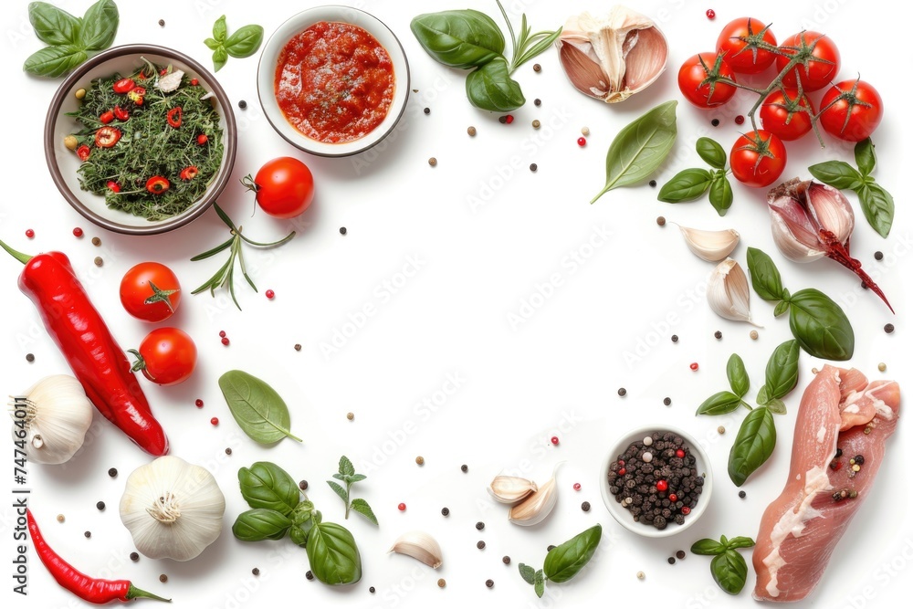 Leinwandbilder assorted types of food displayed on a white table, suitable for various culinary concepts