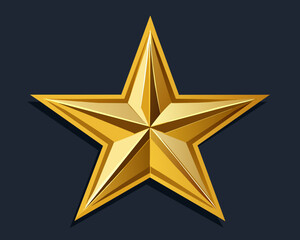 Fototapeta premium Gold five pointed star on dark background. Best score, vector isolated illustration