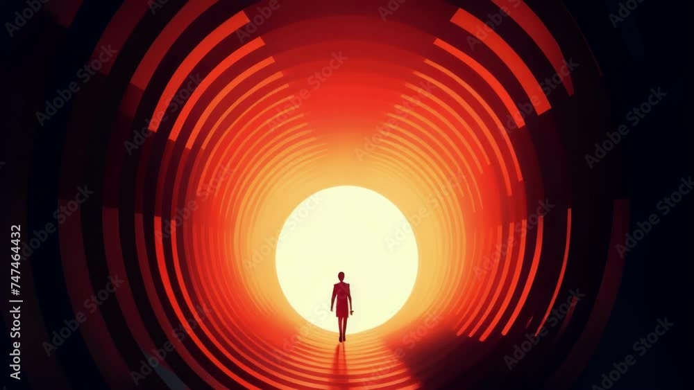 Poster a person walking through a dark tunnel with light gradually appearing as they progress to represent 