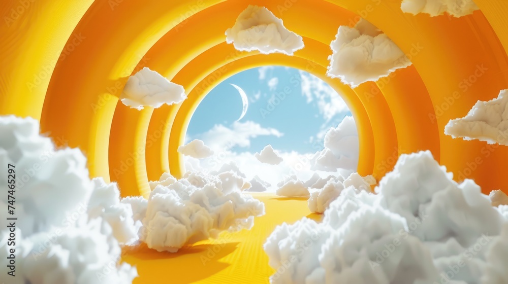 Aufkleber a yellow tunnel with a moon in the sky, suitable for various concepts
