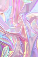 Foto op Plexiglas Textura de tela iridiscente brillante color rosa pastel formando pliegues. Atractivo fondo abstracto  © Alejandra