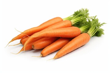 A bunch of carrots neatly arranged on a white background. Perfect for healthy eating concepts
