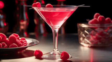 Raspberry Cosmopolitan drinks on a Table with Beautiful Lighting