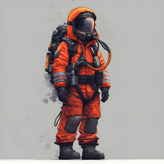 Man In Fire Suit. Illustration On The Theme Of Comics, Humor, Technology And Cartoons. Generative AI