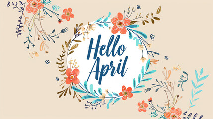 Obraz premium Hello April Spring Greeting Card with Pastel Flowers