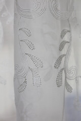 Traditional white handmade curtain with lace ideal for decorating spaces with aesthetics vintage retro home big size high quality instant stock photography