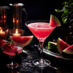 Watermelon Martini drinks on a Table with Beautiful Lighting