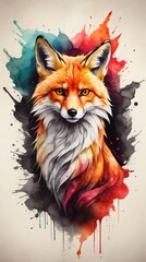 Fototapeta premium high quality, logo style, Watercolor, powerful colorful fox face logo