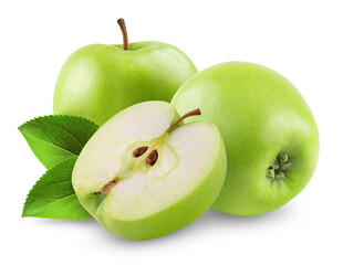 Apples isolated. Ripe green apples on a transparent background.