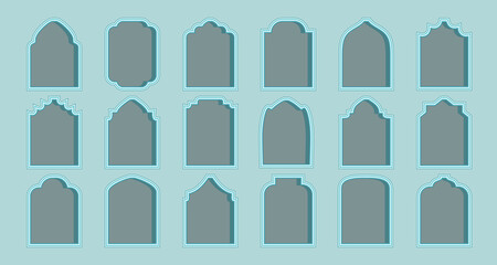Islamic style arches, frames. Minimalist vector ramadan kareem and eid mubarak mosque windows, doorway, gates