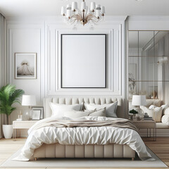 A Mockup frame in room interior with retro decor, 3d render