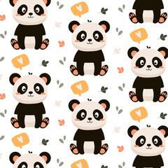 Panda. Pattern with cute panda and decorative elements in flat style. Background, pattern with animals.
