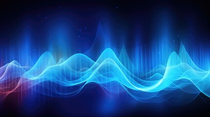 Blue Audio Waveform Technology Background. Computer-Generated Abstract Image with Waves, Amplitude and Sound Analysis - obrazy, fototapety, plakaty