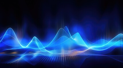 Audio Technology: Blue Computer-Generated Waveform with Amplitude Analysis in Abstract Background