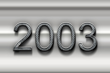 3D steel logo design of year 2005 on white and black gradient background.