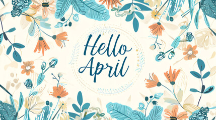 Hello April Spring Greeting Card with Pastel Flowers