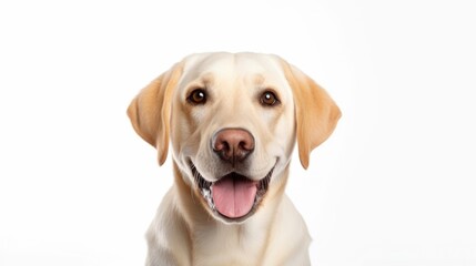 Young Purebred Labrador Retriever. Front View Portrait of a Happy Blond Dog. Isolated Studio Shot Perfect as Pet or Animal Design Element