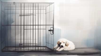 A bad dog in a cage. Hand drawing sketch. - obrazy, fototapety, plakaty