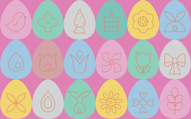 Happy Easter seamless pattern with easter eggs shapes. Abstract geometric vector pink background for wrapping paper, banner
