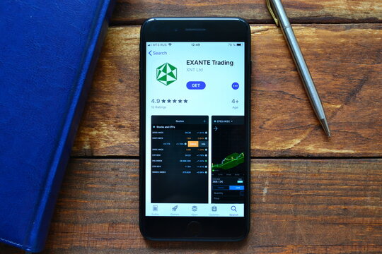 Stavropol, Russian Federation. June 13, 2019. Smartphone with mobile application Exante Trading