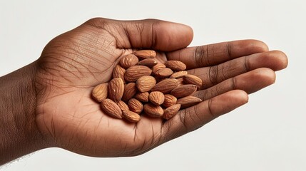 Open palm holding almonds.