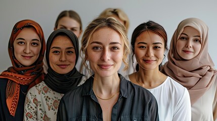 Diverse group of women, front woman with a confident smile.