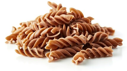 Close-up of whole wheat fusilli pasta with a soft white background. - Powered by Adobe