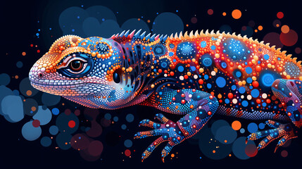 a chamelon lizard on a dark background, in the style of cartoon abstraction, dark cyan, shaped...