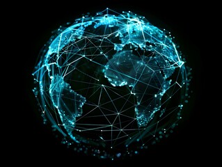 Connected Globe in Networking Style - obrazy, fototapety, plakaty