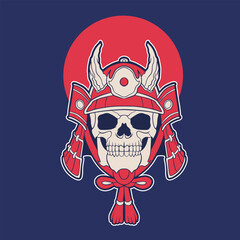 Samurai warrior mask. Traditional armor of japanese warrior. Vector illustration, shirt graphic. All elements; mask, helmet, colors are on the separate layers and editable.	
