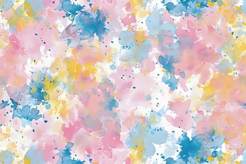 abstract colorful background with splashes. Hazy paint splatter in pastel pink blue yellow and white seamless repeating pattern 
