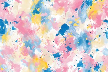 abstract colorful background with splashes. Hazy paint splatter in pastel pink blue yellow and white seamless repeating pattern 