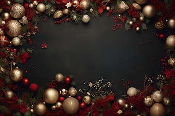 Overhead shot capturing the magic of a festive atmosphere, with carefully arranged decorations forming an attractive background for text.