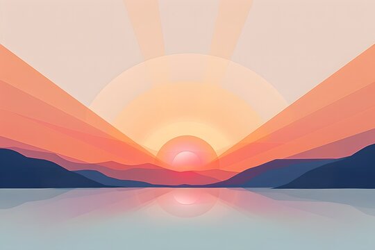 sunset over the sea. Sunrise in minimalist geometric landscape background 